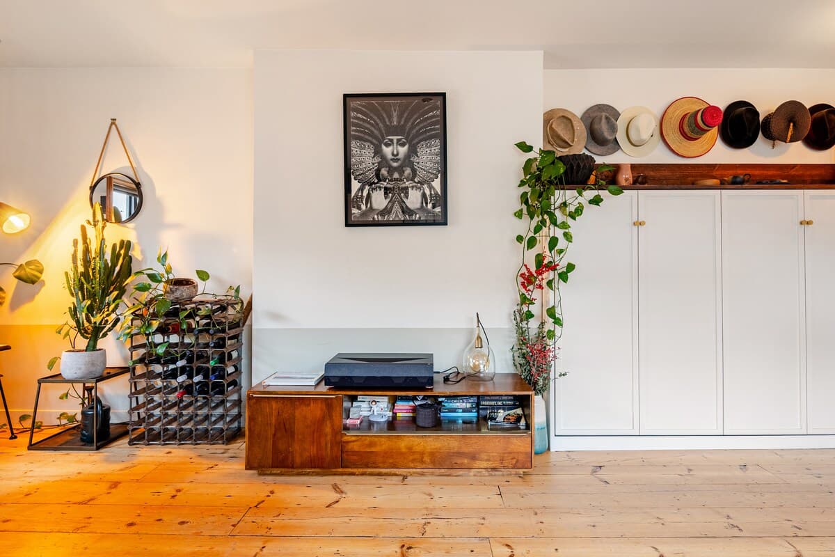 Living area detail with vinyl collection